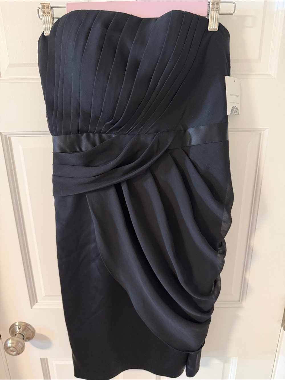 NWT Donna Morgan Strapless Black Draped Cocktail Dress Size 6